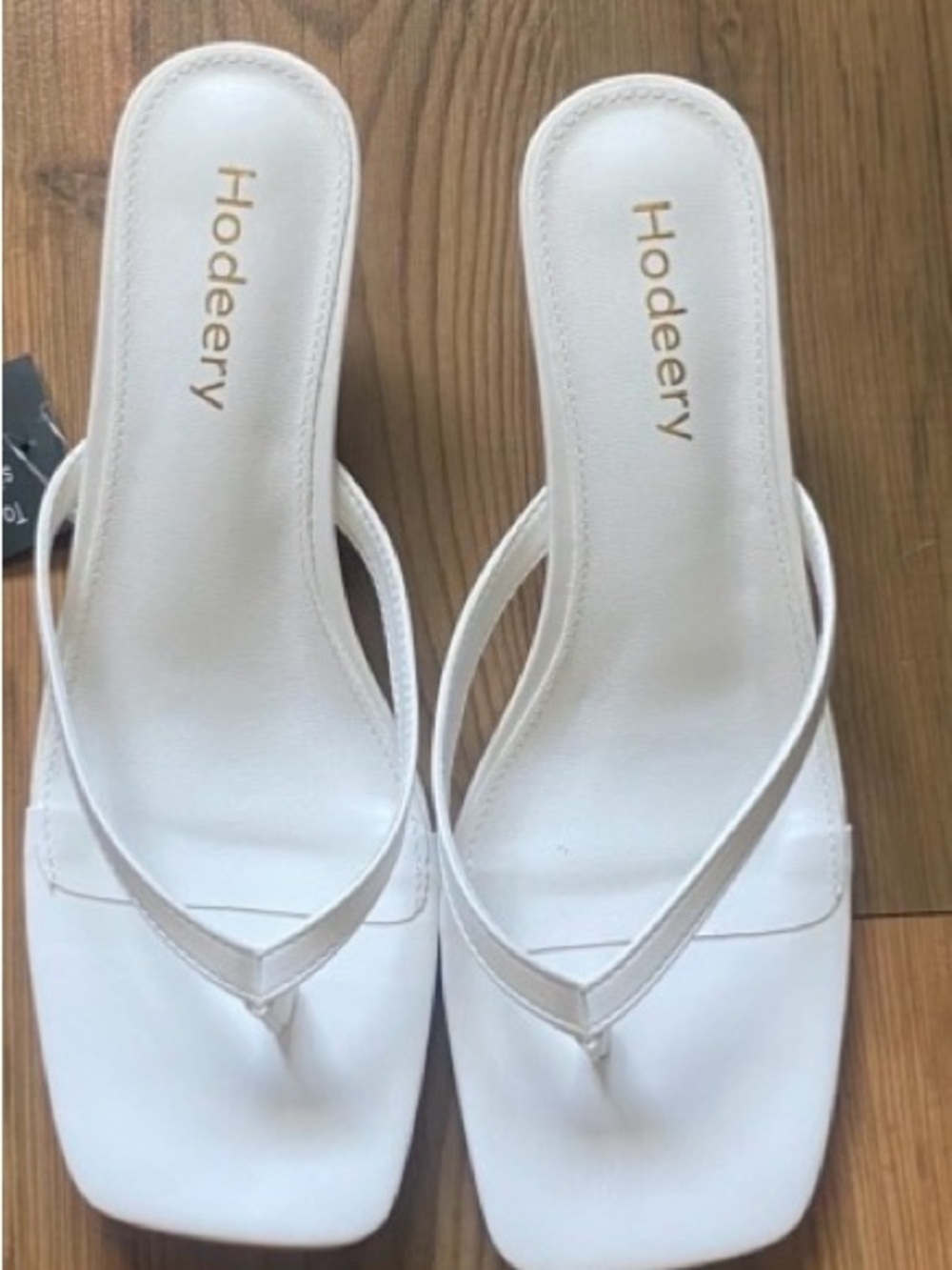 White Square-Toe kitten heel Thong Sandals